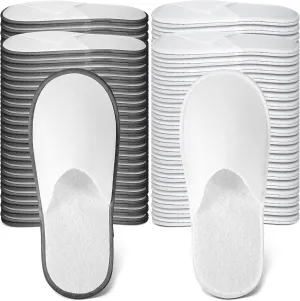 Ramede 80 Pairs Non Slip Disposable Slippers Bulk Hotel Spa Fluffy Closed Toe Indoor Slippers for Guests Men Women Home Wedding Travel Party