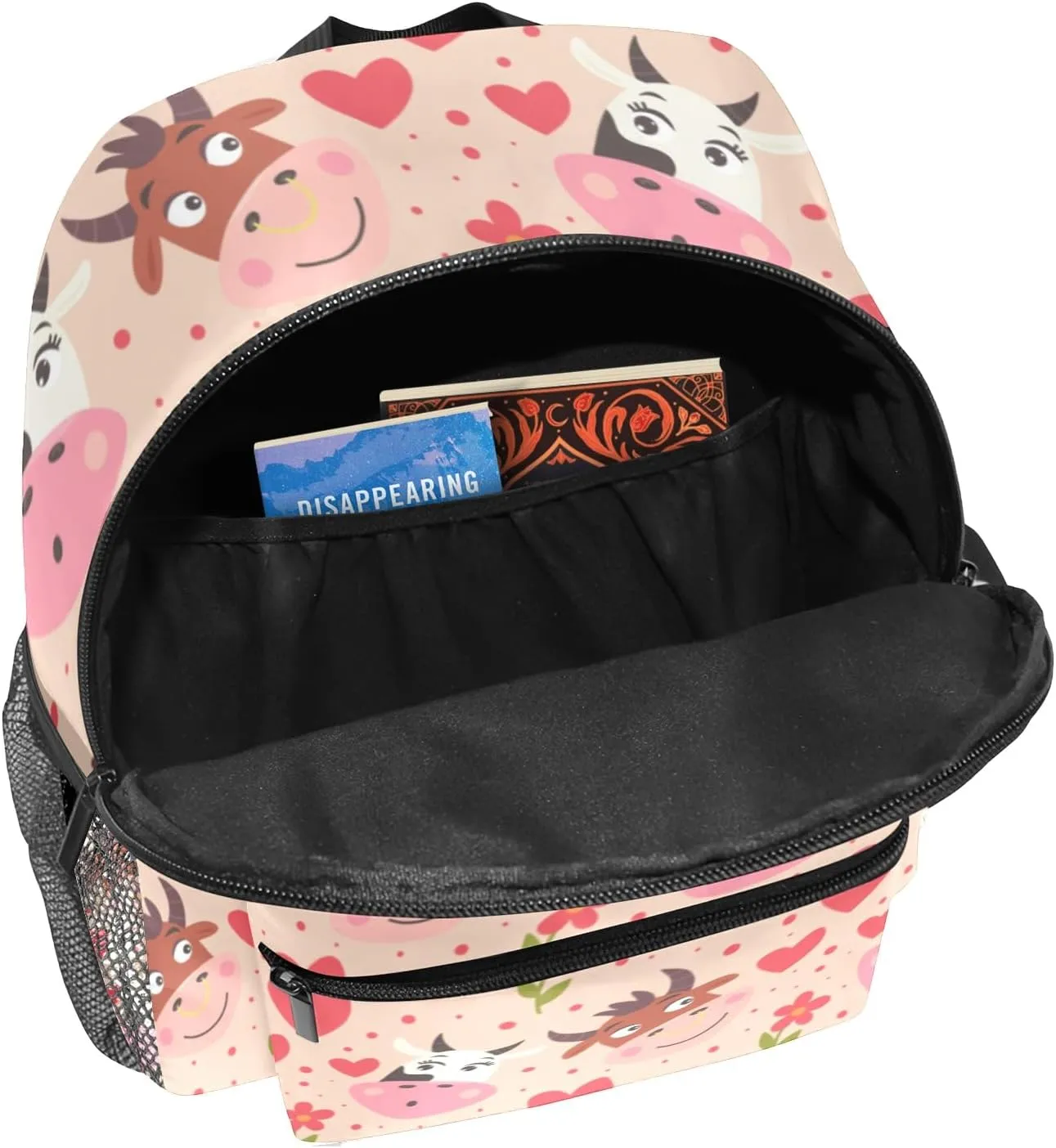 Red Hearts Cow Personalized Kids Toddler Backpack for Boys Girls,Custom School Kindergarten Travel Bookbag