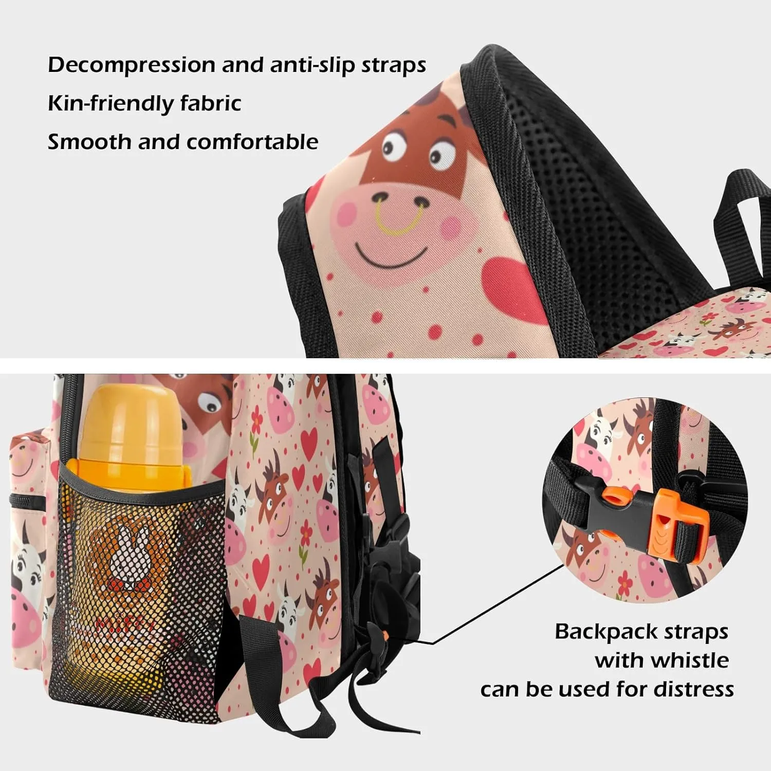 Red Hearts Cow Personalized Kids Toddler Backpack for Boys Girls,Custom School Kindergarten Travel Bookbag