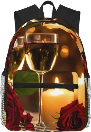 Red Rose and Wine Romantic Lovers print Lightweight duffel bag, travel hiking daypack, comfortable backpack, sports bag