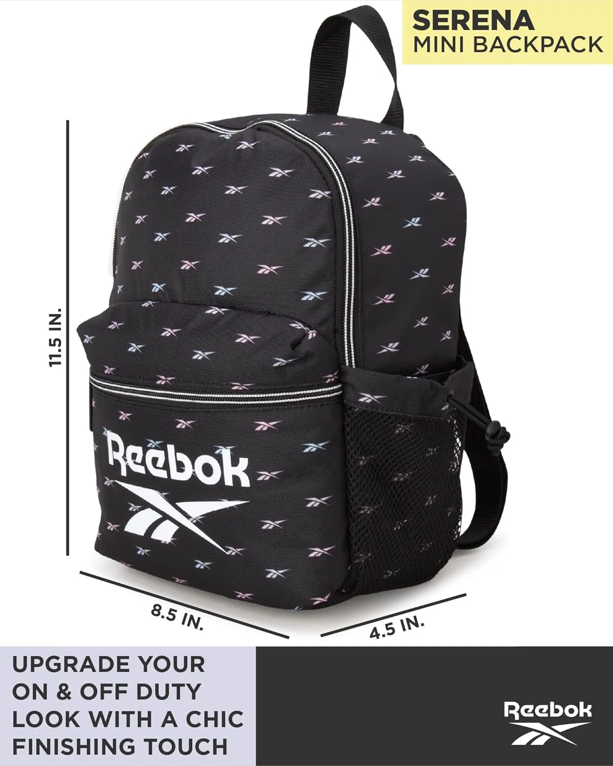 Reebok Women's Backpack - Lightweight Mini Essential Backpack - Small Casual Travel Bag for Women, Black Print Serena