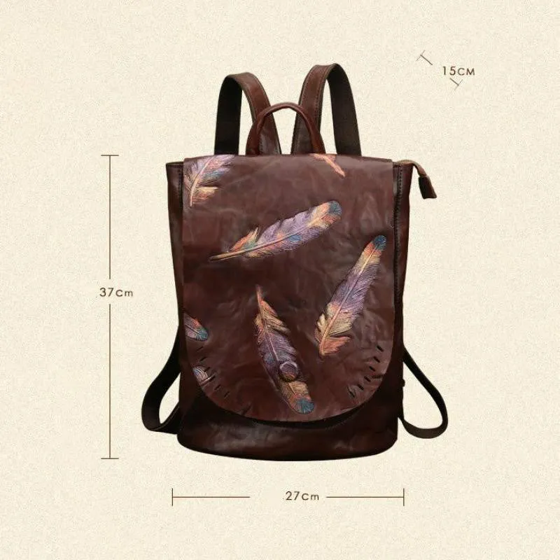 Retro Embossed Women's Backpacks In Cowhide