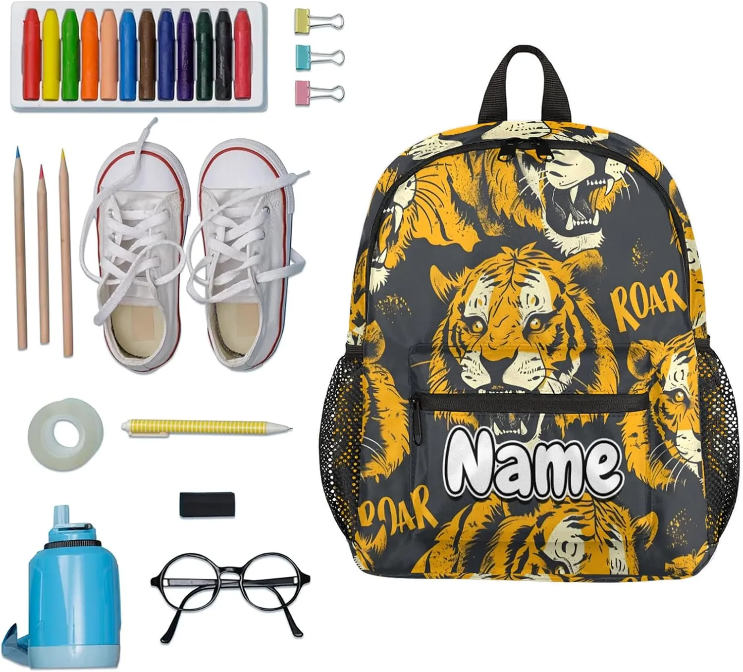 Roaring Tigers Personalized Backpack Bag with Name Lightweight Custom Shoulder Bags Waterproof Casual Backpacks Travel Laptop Bag for Work Picnic 12in