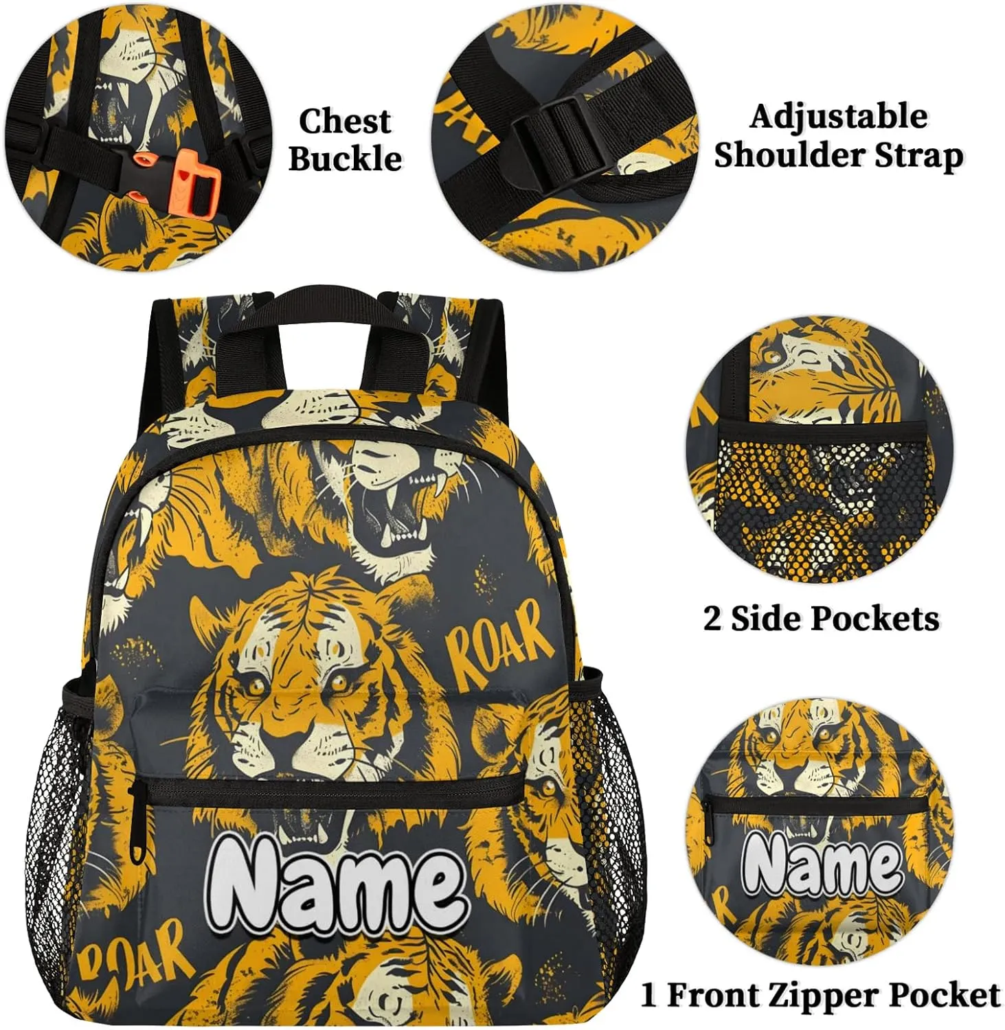 Roaring Tigers Personalized Backpack Bag with Name Lightweight Custom Shoulder Bags Waterproof Casual Backpacks Travel Laptop Bag for Work Picnic 12in