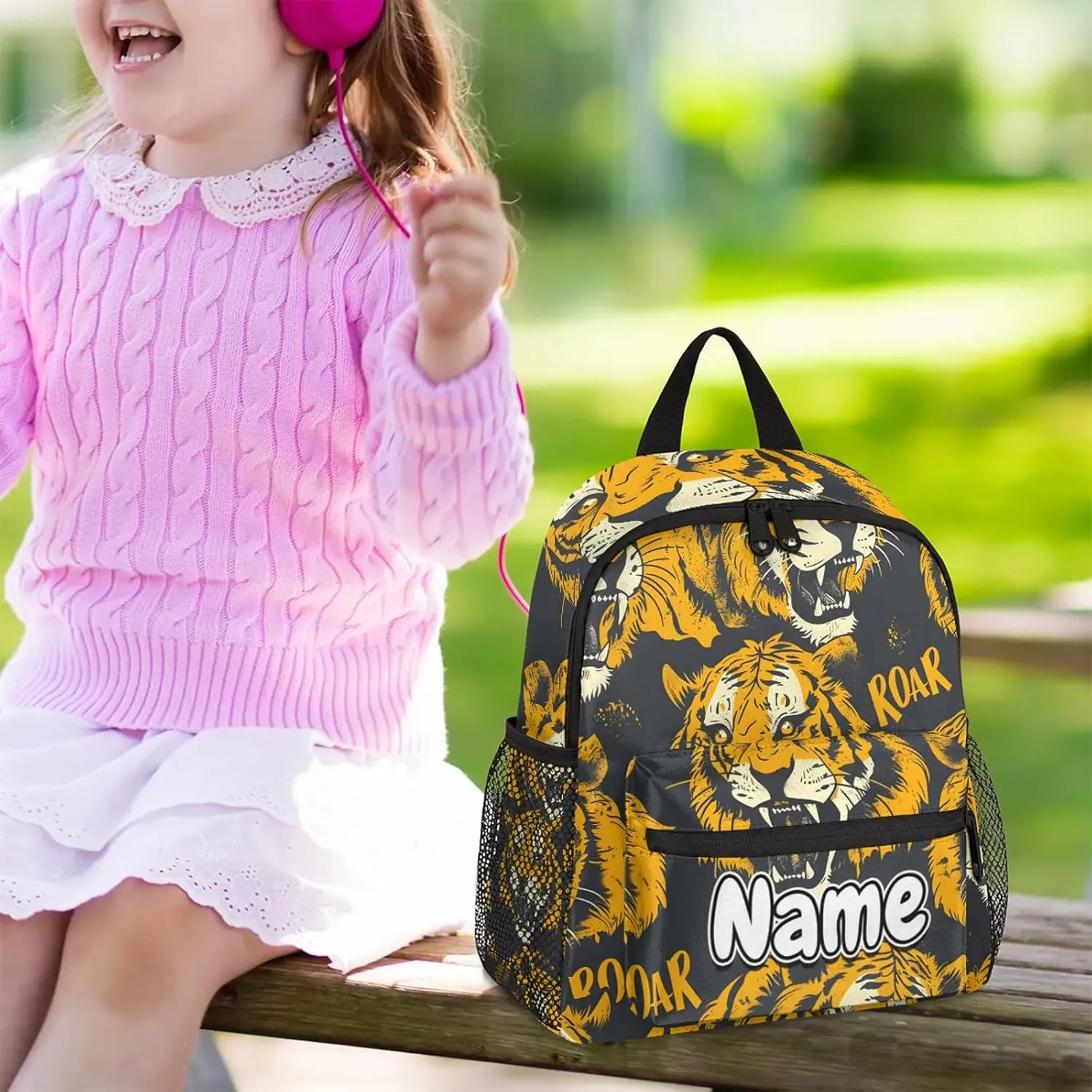 Roaring Tigers Personalized Backpack Bag with Name Lightweight Custom Shoulder Bags Waterproof Casual Backpacks Travel Laptop Bag for Work Picnic 12in
