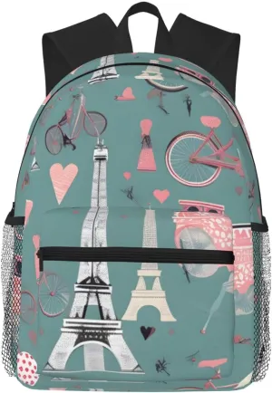 Romantic Paris Eiffel Tower Bycicle print Lightweight duffel bag, travel hiking daypack, comfortable backpack, sports bag