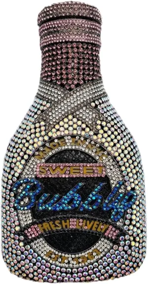 RomanticDesign Champagne Bottle Rhinestone Clutch for Women Glitter Crystal Evening Handbag Party Cocktail Wedding Purse