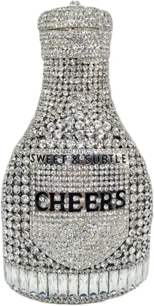RomanticDesign Champagne Bottle Rhinestone Clutch for Women Glitter Crystal Evening Handbag Party Cocktail Wedding Purse