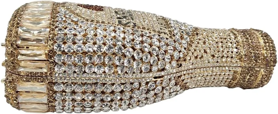 RomanticDesign Champagne Bottle Rhinestone Clutch for Women Glitter Crystal Evening Handbag Party Cocktail Wedding Purse