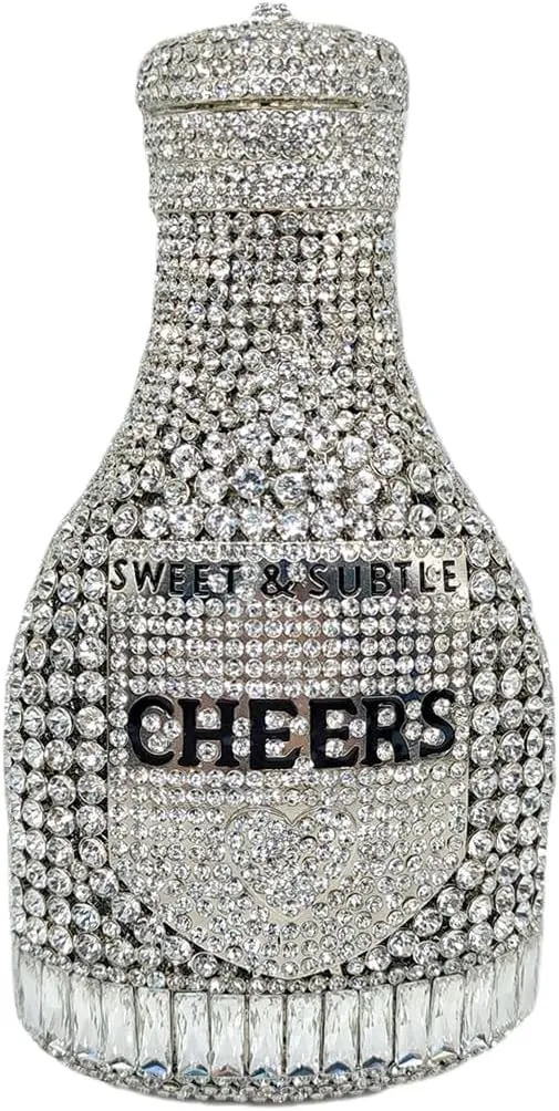 RomanticDesign Champagne Bottle Rhinestone Clutch for Women Glitter Crystal Evening Handbag Party Cocktail Wedding Purse