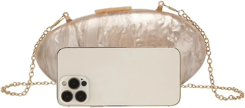 RomanticDesign Women Acrylic Evening Clutch Purse Glitter Oval Marble Handbag Crossbody Bag for Wedding Party Cocktail