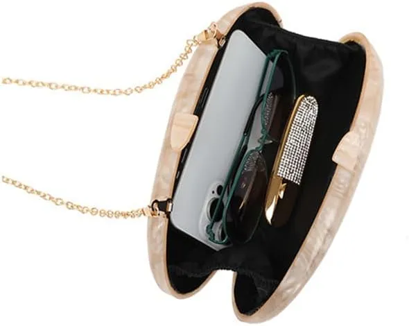 RomanticDesign Women Acrylic Evening Clutch Purse Glitter Oval Marble Handbag Crossbody Bag for Wedding Party Cocktail