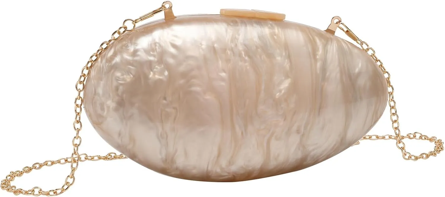 RomanticDesign Women Acrylic Evening Clutch Purse Glitter Oval Marble Handbag Crossbody Bag for Wedding Party Cocktail
