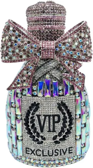 RomanticDesign Women Champagne Bottle Rhinestone Evening Clutch Bride Purse Chic Bowknot Crystal Handbag for Party Prom