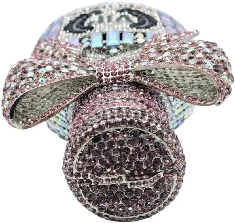 RomanticDesign Women Champagne Bottle Rhinestone Evening Clutch Bride Purse Chic Bowknot Crystal Handbag for Party Prom