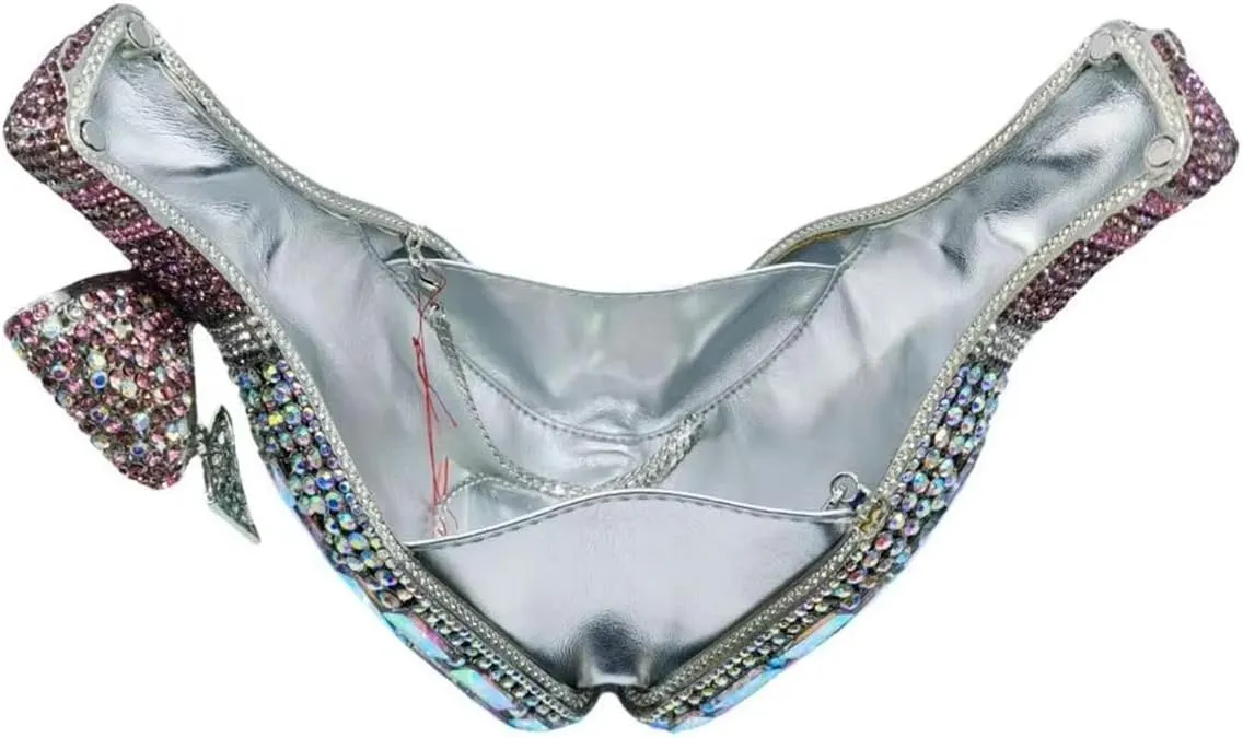 RomanticDesign Women Champagne Bottle Rhinestone Evening Clutch Bride Purse Chic Bowknot Crystal Handbag for Party Prom