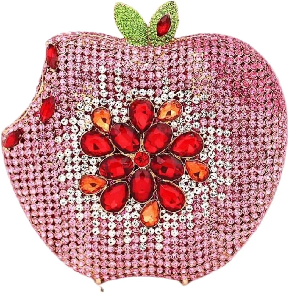 RomanticDesign Women Cute Apple Shape Evening Clutch Glitter Rhinestone Diamond Handbag Party Prom Banquet Purse