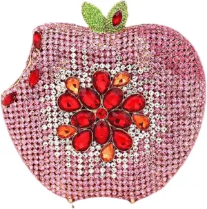 RomanticDesign Women Cute Apple Shape Evening Clutch Glitter Rhinestone Diamond Handbag Party Prom Banquet Purse