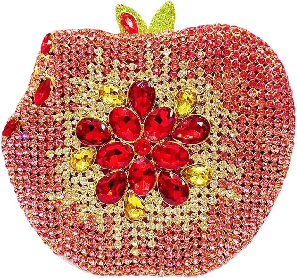 RomanticDesign Women Cute Apple Shape Evening Clutch Glitter Rhinestone Diamond Handbag Party Prom Banquet Purse