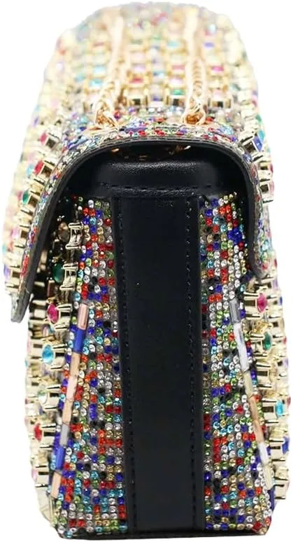 RomanticDesign Women Sparkly Rhinestone Evening Bag Crystal Shoulder Bag with Chain for Cocktail Party Wedding