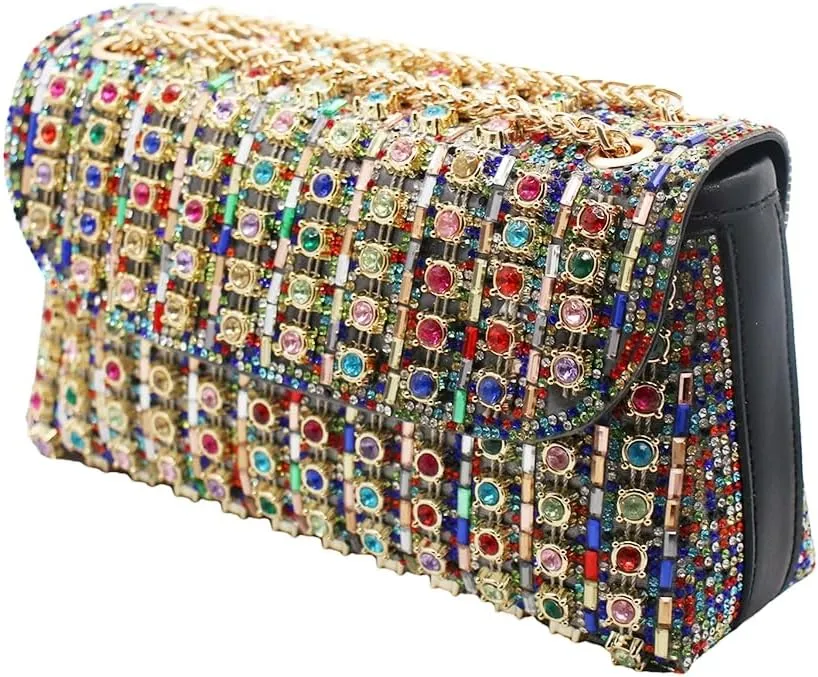 RomanticDesign Women Sparkly Rhinestone Evening Bag Crystal Shoulder Bag with Chain for Cocktail Party Wedding