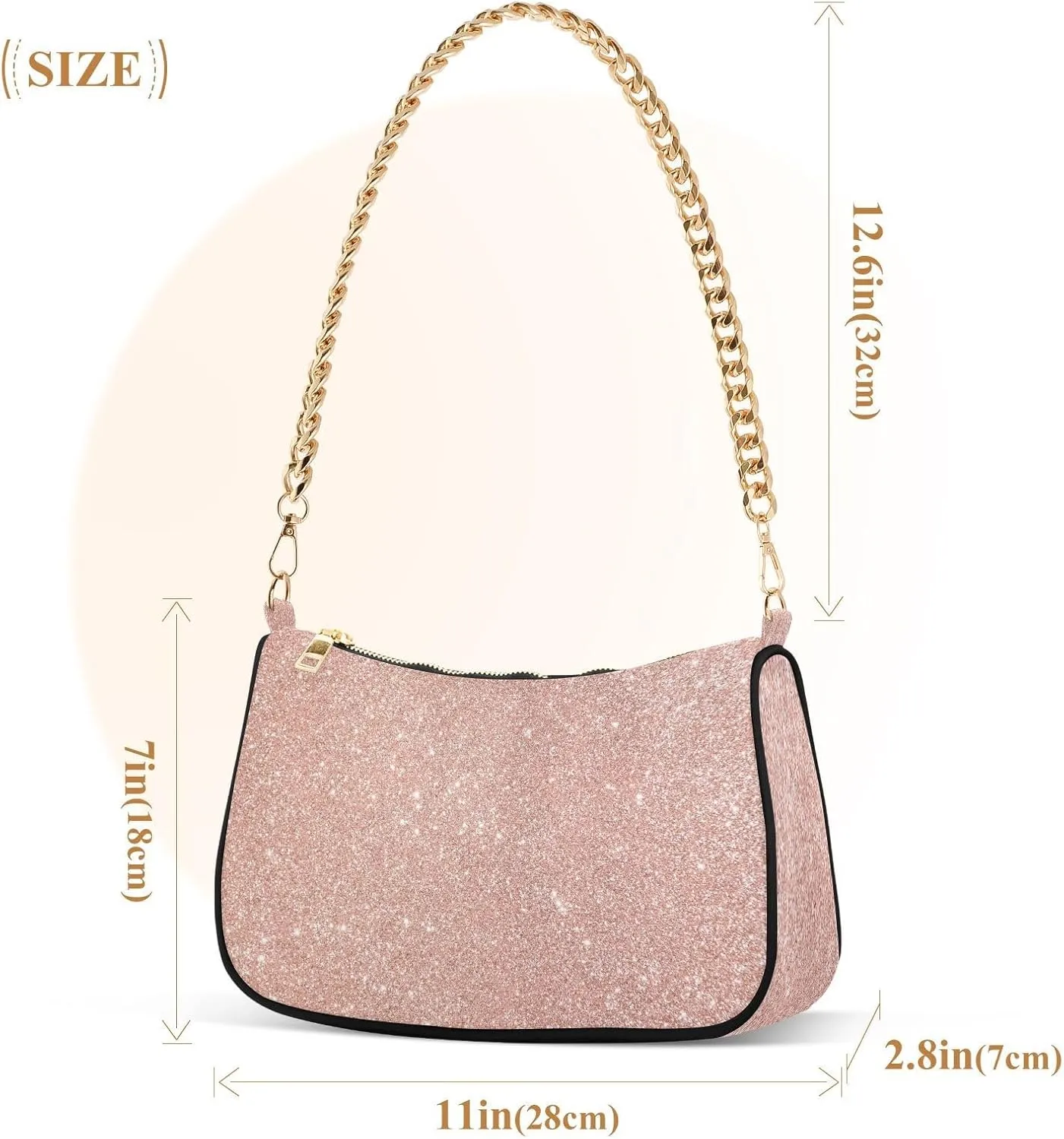 Rose Gold Glitter Shoulder Purse, Small Purses for Women Trendy