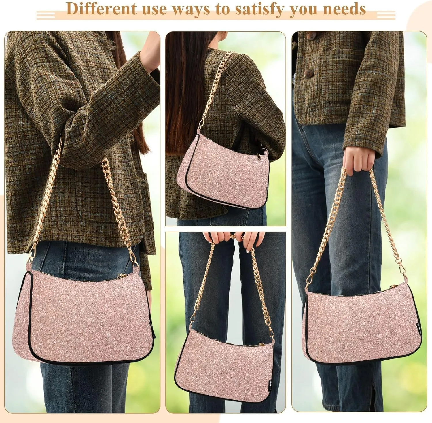 Rose Gold Glitter Shoulder Purse, Small Purses for Women Trendy