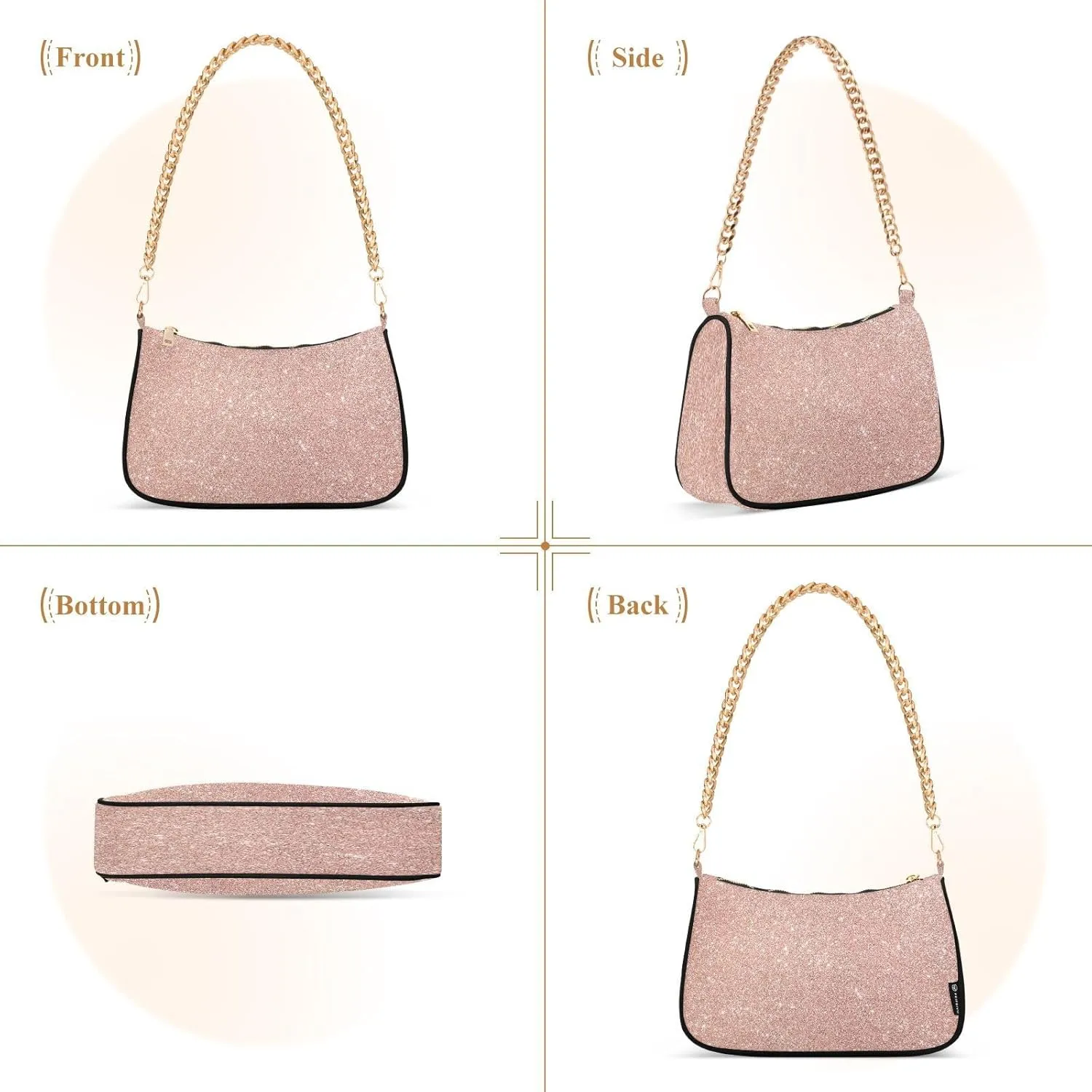 Rose Gold Glitter Shoulder Purse, Small Purses for Women Trendy