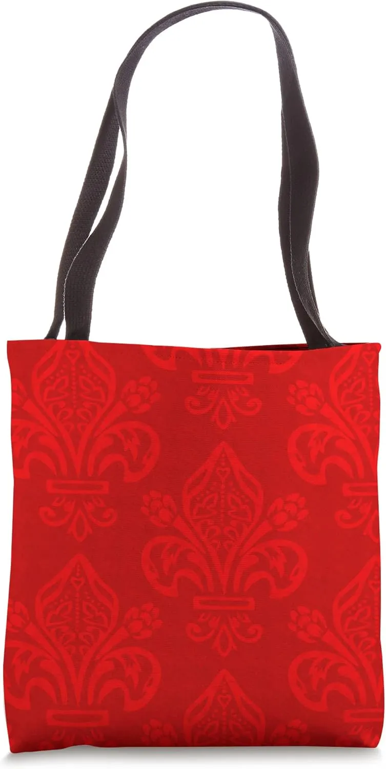 Royal Red Floral Fleur de Lys Tote Bag