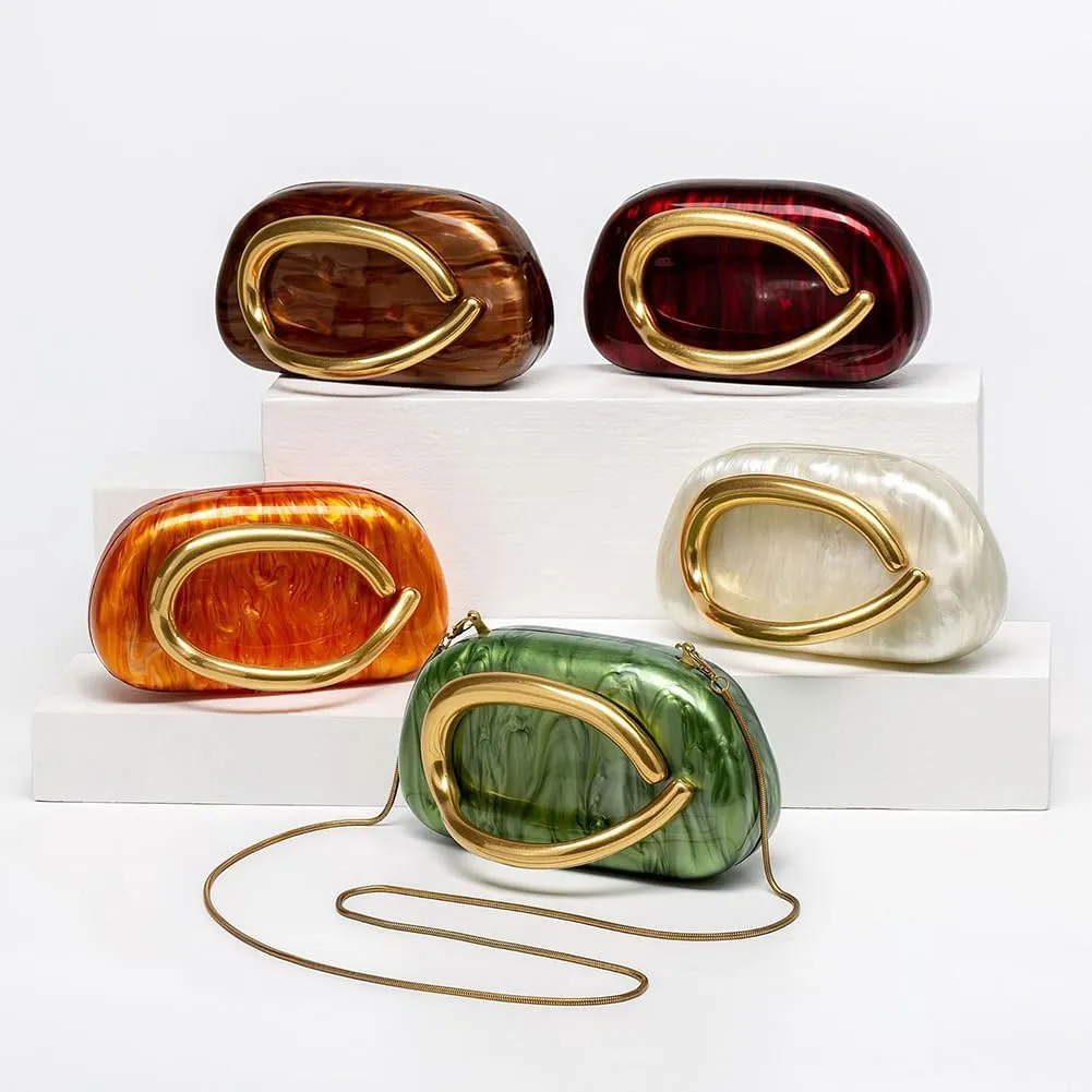 Rungion Elegant Womens Acrylic Evening Clutch Glitter Marble Purse Handbag Crossbody Shoulder Bag for Wedding Party