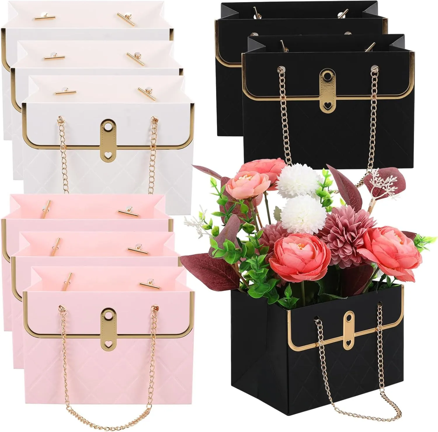 SAFIGLE 9pcs Bags Bouquet Box Purse Shaped Floral Bags Handheld Packaging Bags Decorative Bouquet Bags For Floral Arrangements