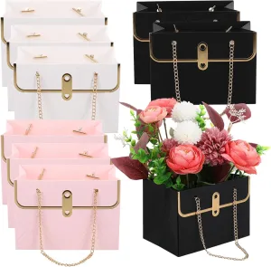 SAFIGLE 9pcs Bags Bouquet Box Purse Shaped Floral Bags Handheld Packaging Bags Decorative Bouquet Bags For Floral Arrangements