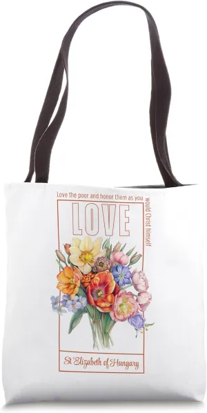 Saint Elizabeth of Hungary Inspiring Boho Flower Design Tote Bag