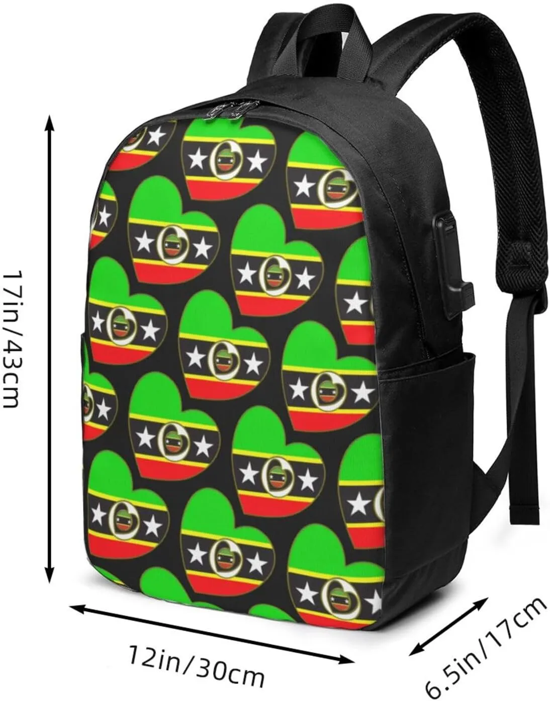 Saint Kitts Nevis Flag Laptop Backpacks Travel Backpack Casual Business Daypack Sport Rucksack Computer Bag Fits up to 17 Inch Notebook with USB Port