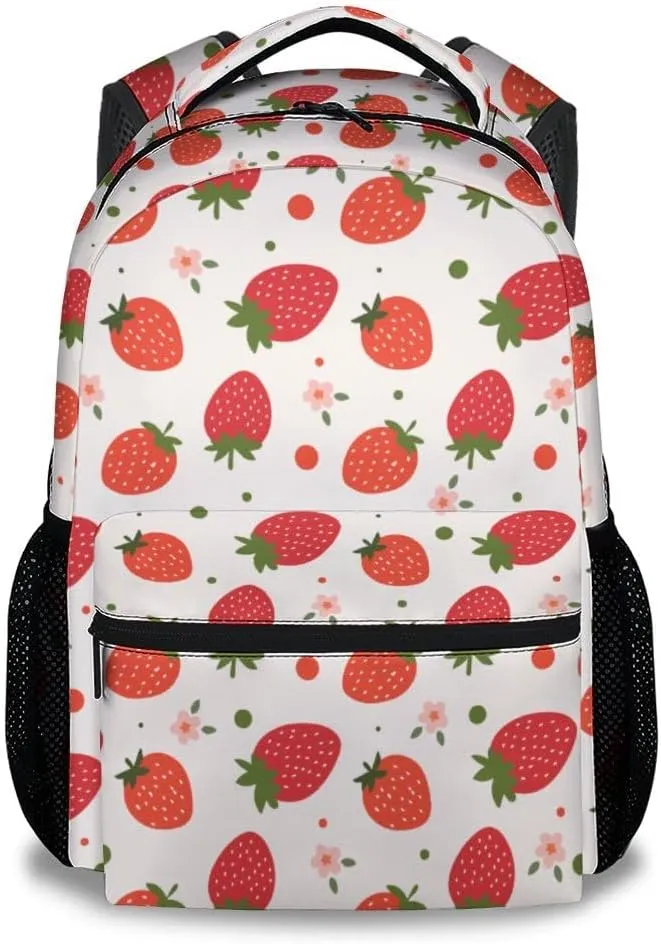 School Backpack for Girls - 17 Inch Large Capacity Aesthetic Kid Backpack - Pink Durable Strawberry Bookbag for School, Travel and Camp