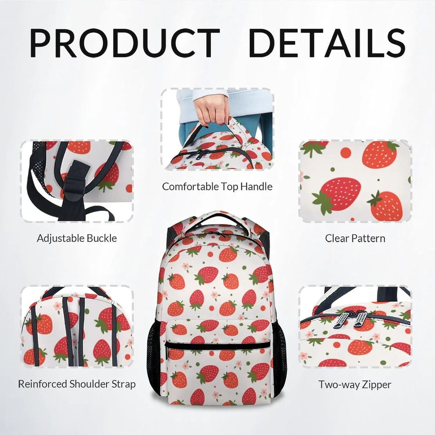 School Backpack for Girls - 17 Inch Large Capacity Aesthetic Kid Backpack - Pink Durable Strawberry Bookbag for School, Travel and Camp
