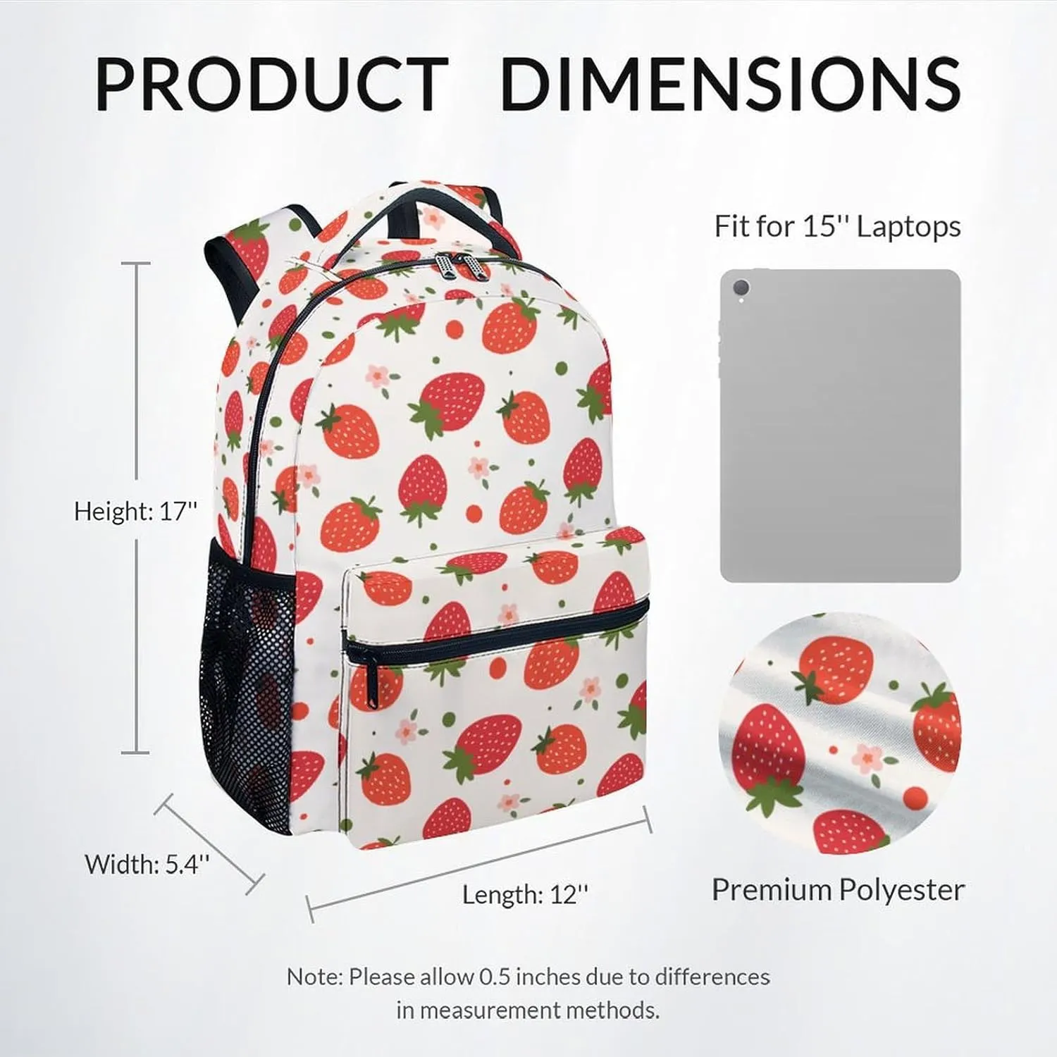 School Backpack for Girls - 17 Inch Large Capacity Aesthetic Kid Backpack - Pink Durable Strawberry Bookbag for School, Travel and Camp