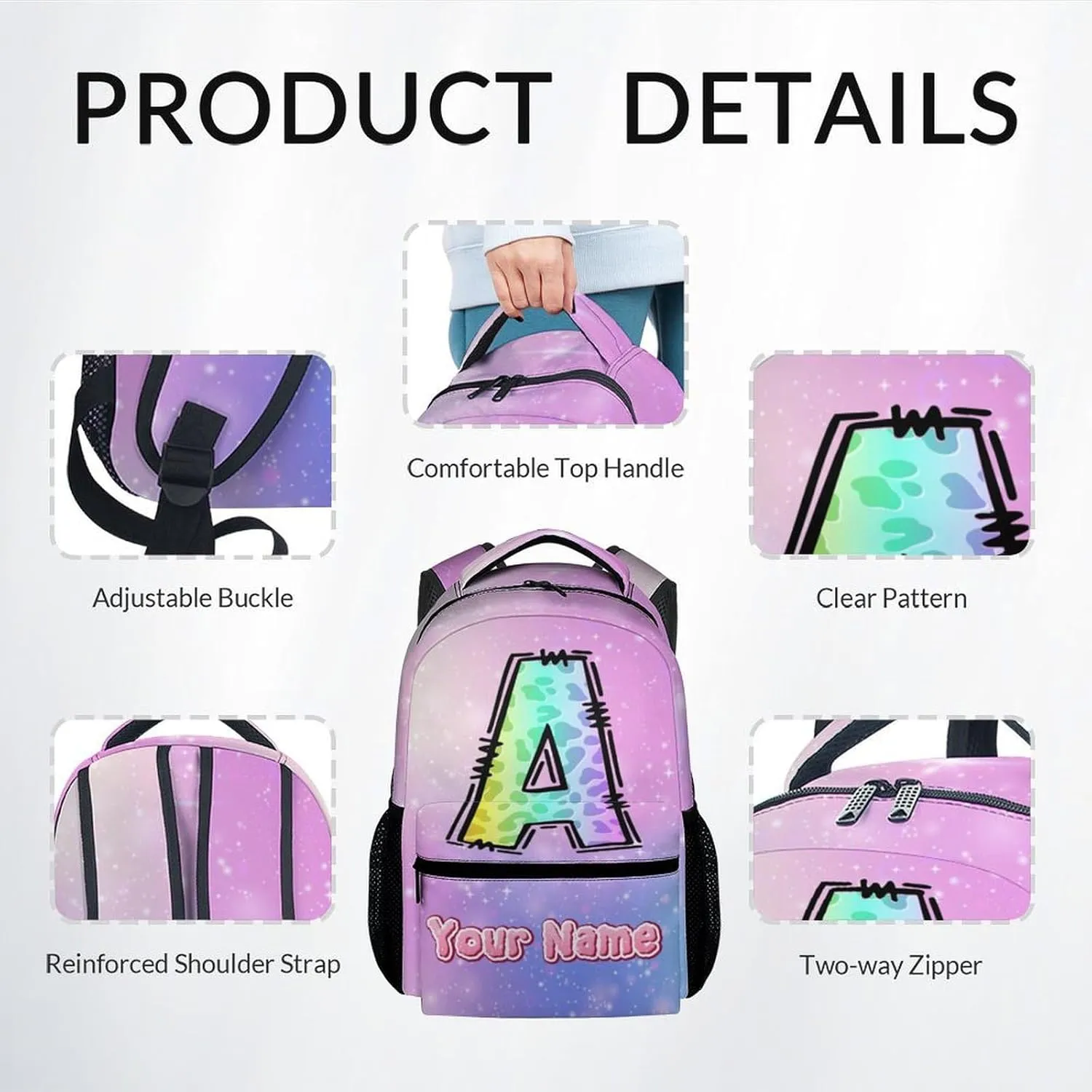 School Backpack with Lunch Box, Personalized Leopard Backpacks for Girls, Custom Cheetah Print Bookbag for Kids, 17 Inch Monogram Bookbag with Pencil Case