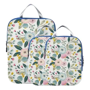 Seamless Floral Pattern with Spring Flowers Pink Turquoise Color 3 Set Packing Cubes, Waterproof Check Oxford cloth Organizers, Travel Packing Toiletry Storage Bag