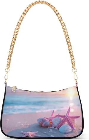 Seashore Beach Women's Tote Chain Shoulder Bag, Classic Wedding Party Wallet, Handbag