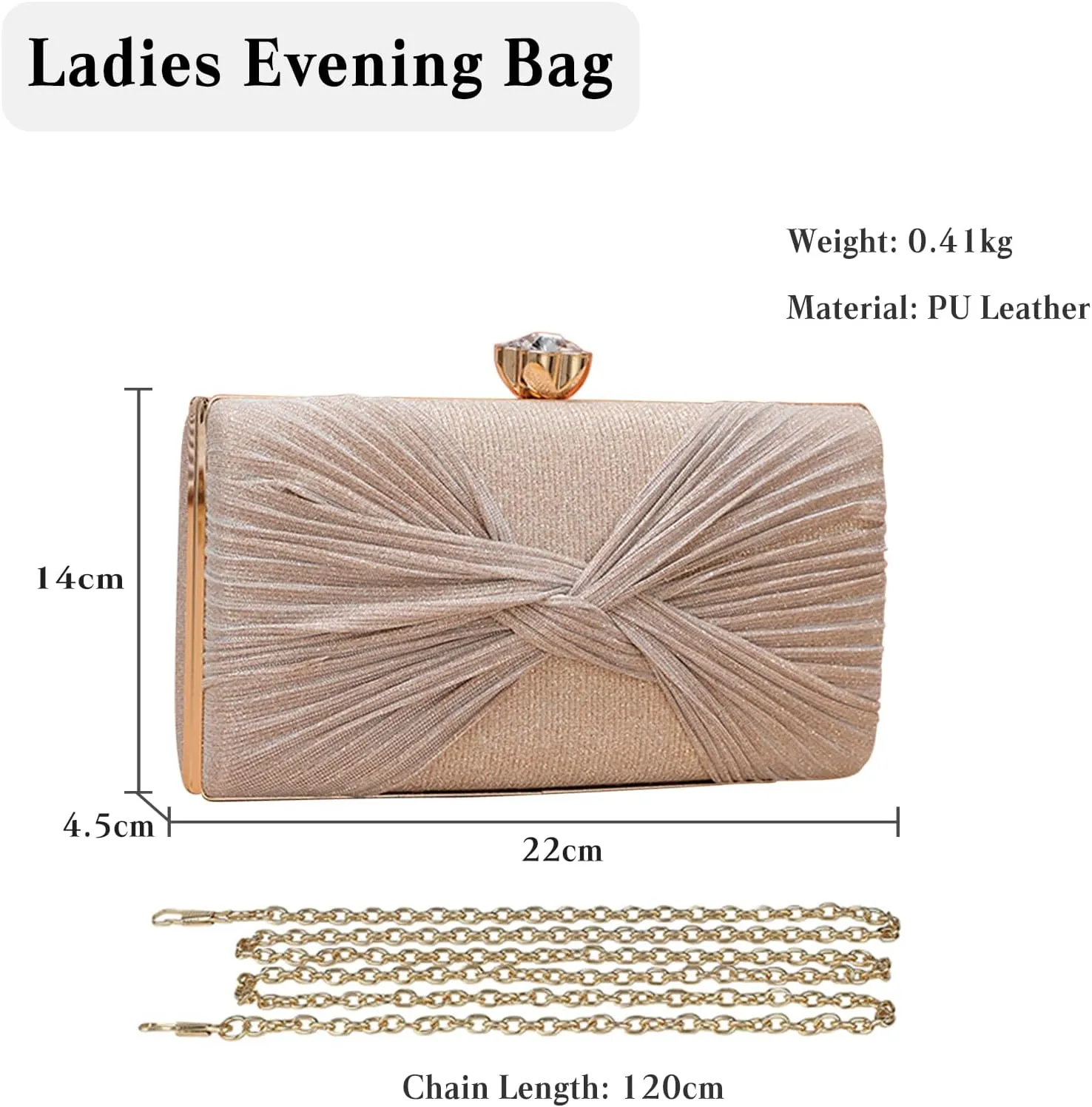 Sequin Clutch Bag Pleated Evening Bag for Women Bridal Wedding Purse Sparkly Rhinestone Handbag Crystal Shoulder Bag