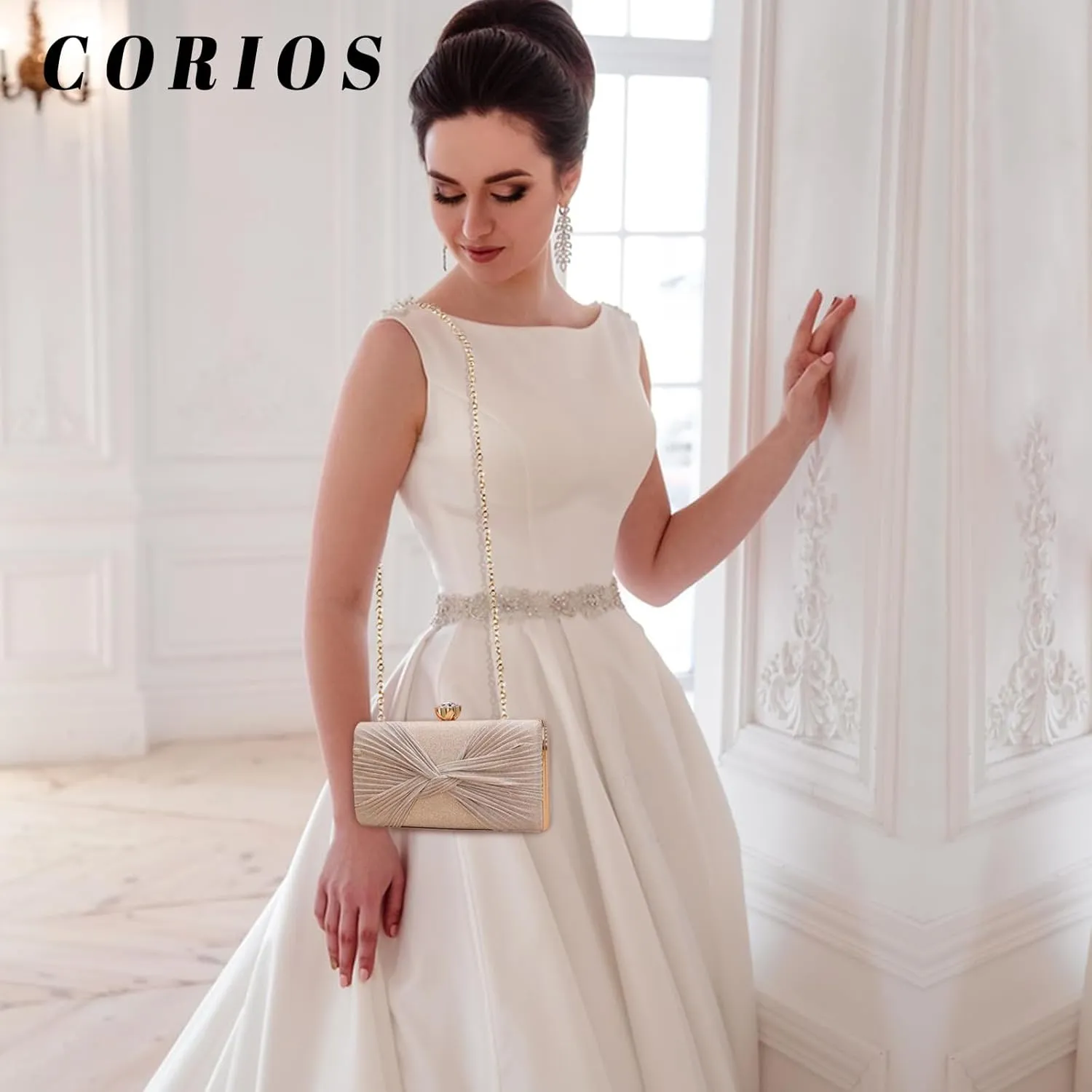 Sequin Clutch Bag Pleated Evening Bag for Women Bridal Wedding Purse Sparkly Rhinestone Handbag Crystal Shoulder Bag