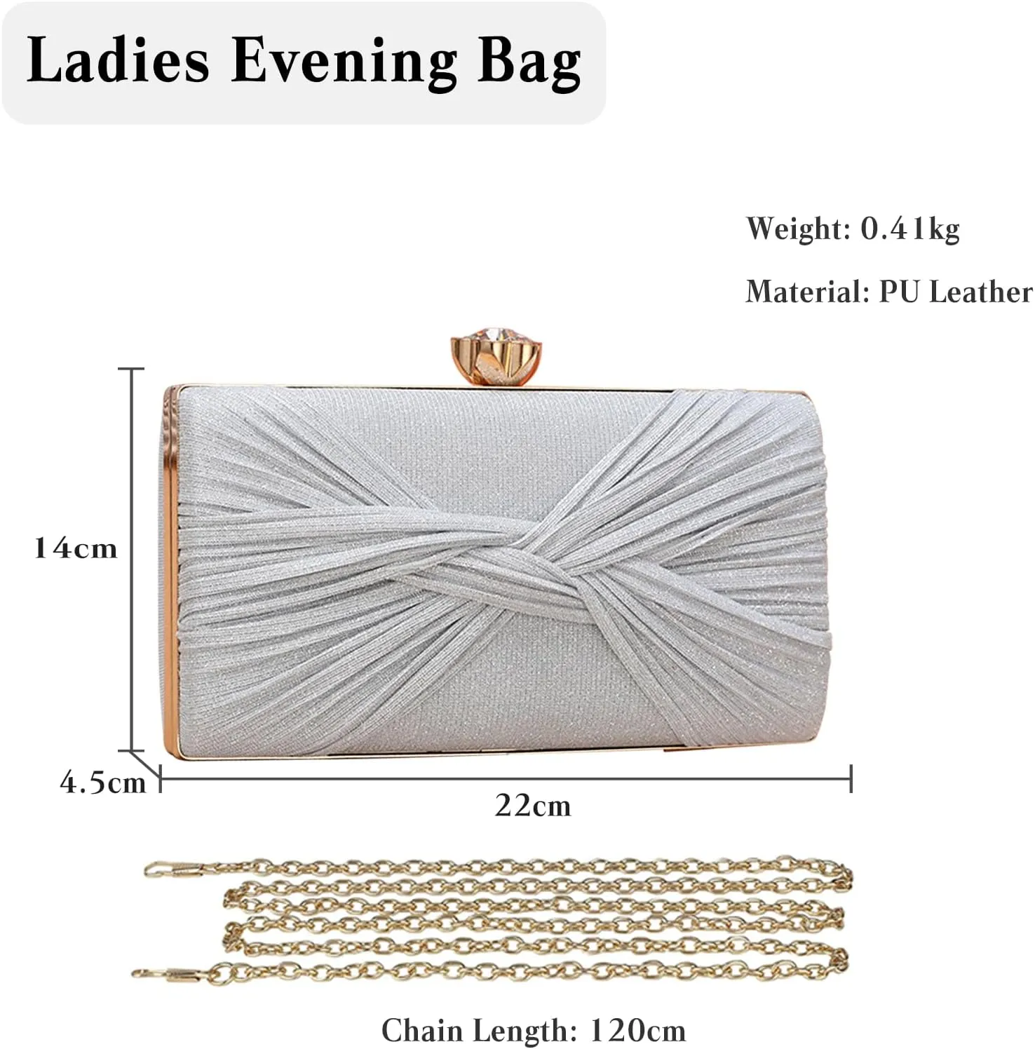 Sequin Clutch Bag Pleated Evening Bag for Women Bridal Wedding Purse Sparkly Rhinestone Handbag Crystal Shoulder Bag