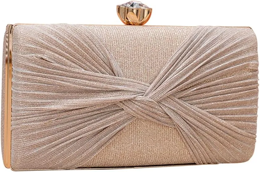 Sequin Clutch Bag Pleated Evening Bag for Women Bridal Wedding Purse Sparkly Rhinestone Handbag Crystal Shoulder Bag