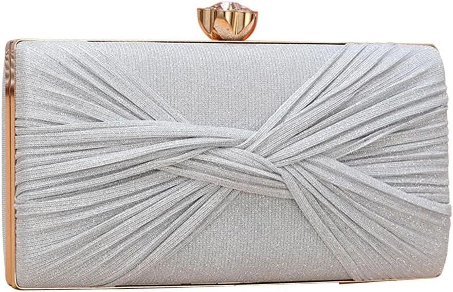Sequin Clutch Bag Pleated Evening Bag for Women Bridal Wedding Purse Sparkly Rhinestone Handbag Crystal Shoulder Bag