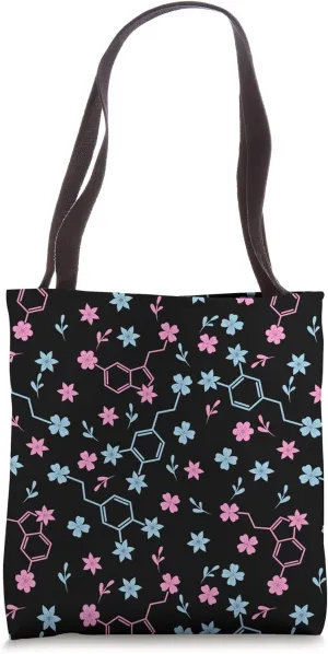 Serotonin and Dopamine Molecules Floral Pattern Tote Bag