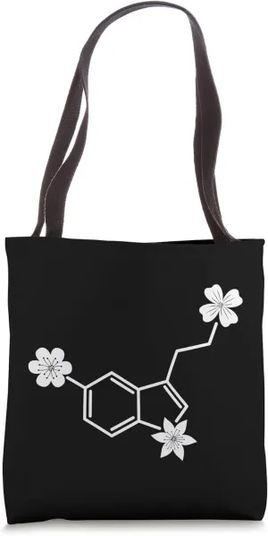 Serotonin Molecule & Flowers Psychedelic Design Tote Bag