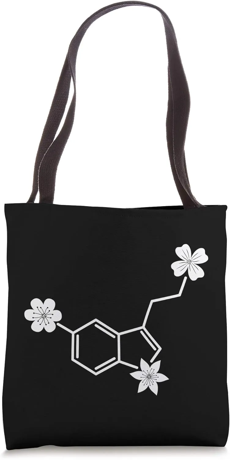 Serotonin Molecule & Flowers Psychedelic Design Tote Bag