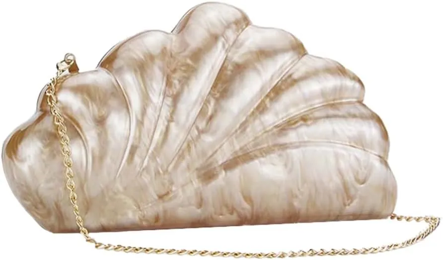 Shell Acrylic Clutch Purse for Women Novelty Cloud Evening Bag Glitter Prom Party Shoulder Crossbody Handbag