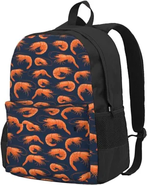 Shrimp Pattern Sea Food Backpack for Women Men Worker Teacher Business Travel Backpacks Shoulders Bag Daypack Bookbag with Mesh Pockets